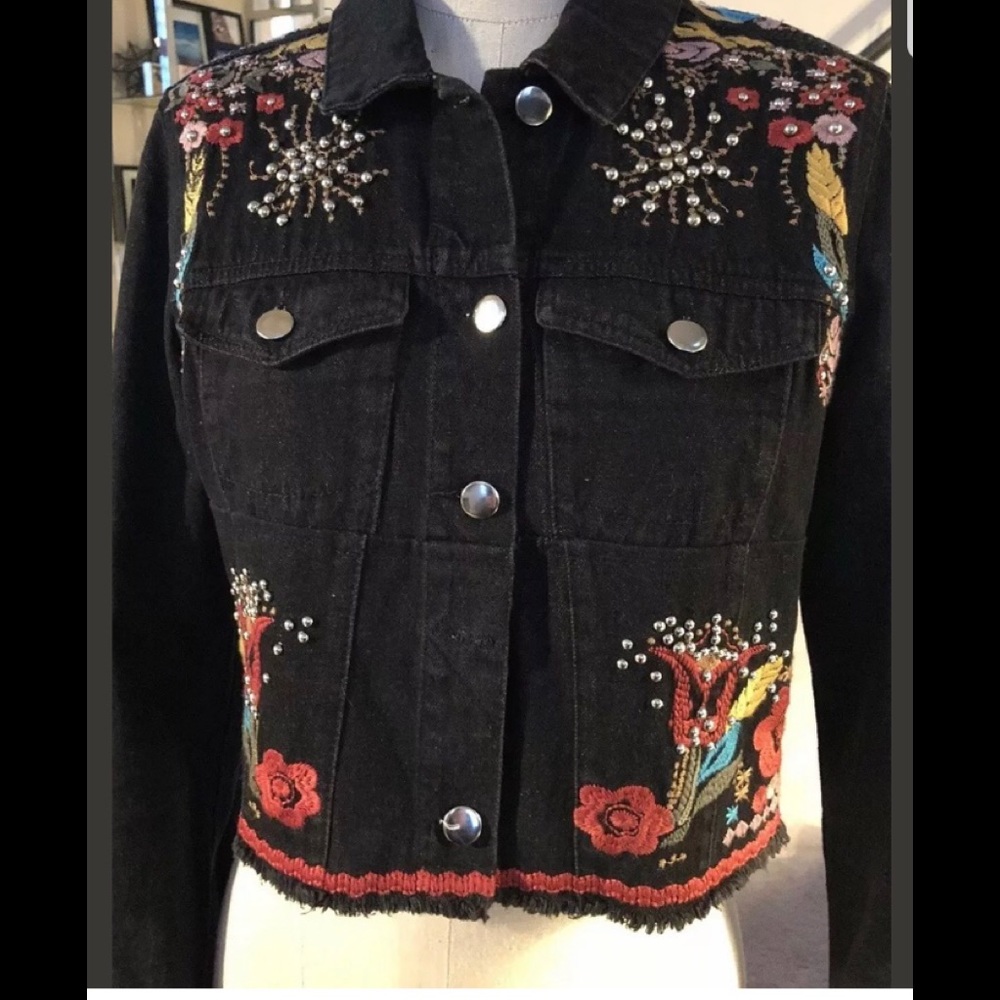 Brandon Thomas Embroidered Black Jean Jacket